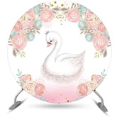Lofaris White Pink Blue Floral Swan Round Birthday Backdrop